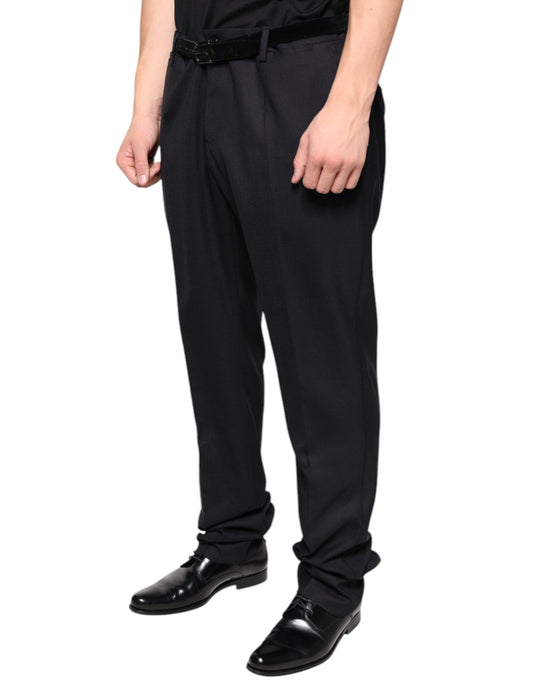 A pair of black wool skinny dress pants from the brand Dolce & Gabbana. They are designed for formal wear and