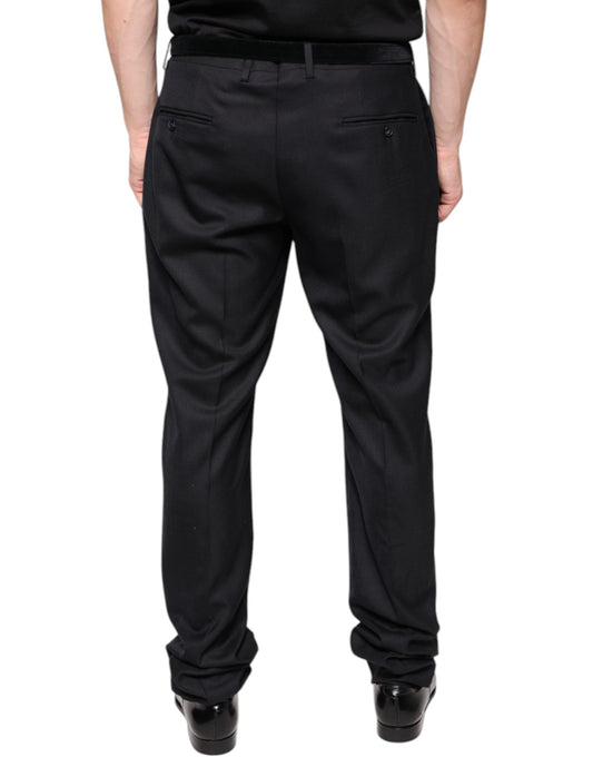 A pair of black wool skinny dress pants from the brand Dolce & Gabbana. They are designed for formal wear and