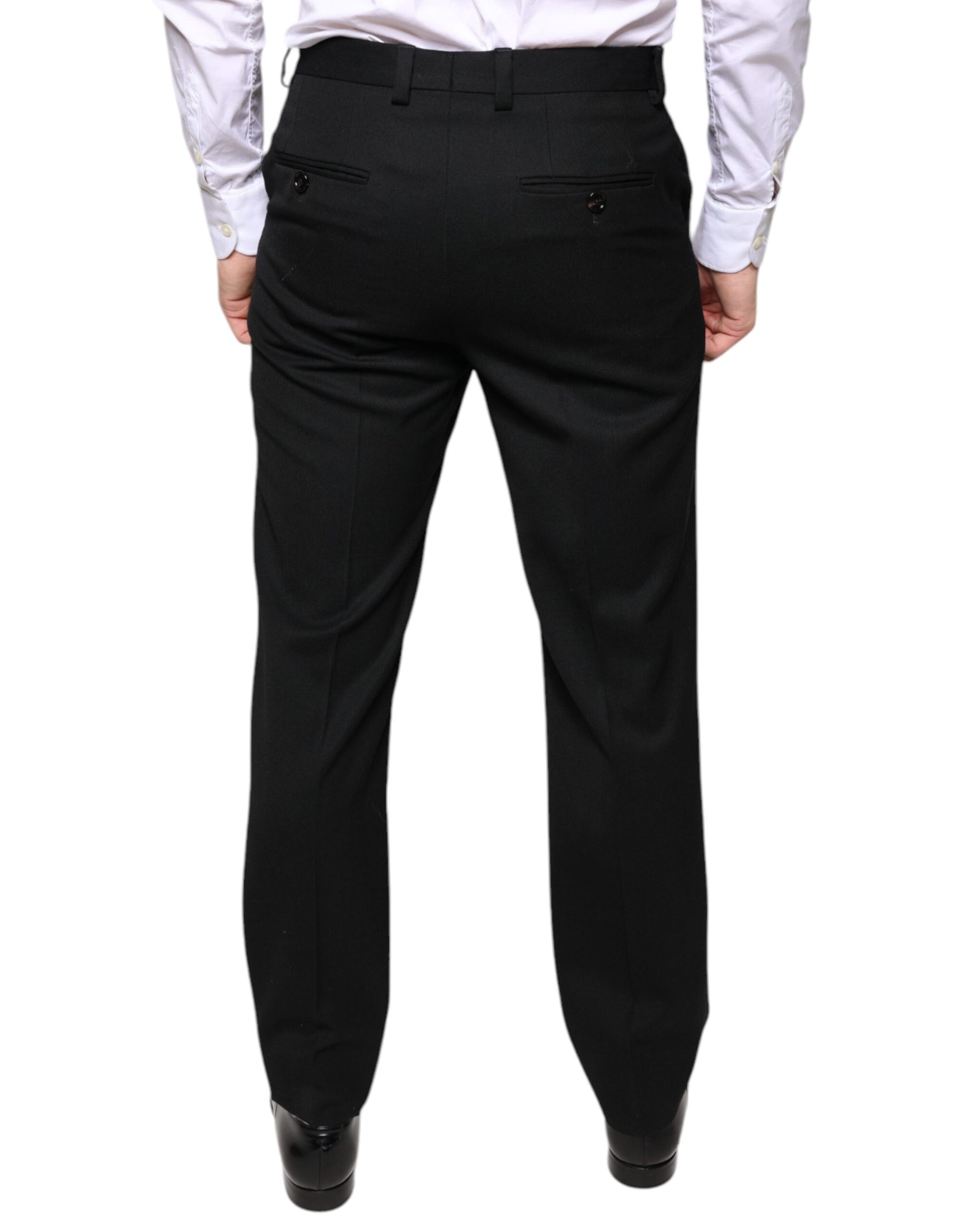 A pair of black wool skinny dress pants from the brand Dolce & Gabbana