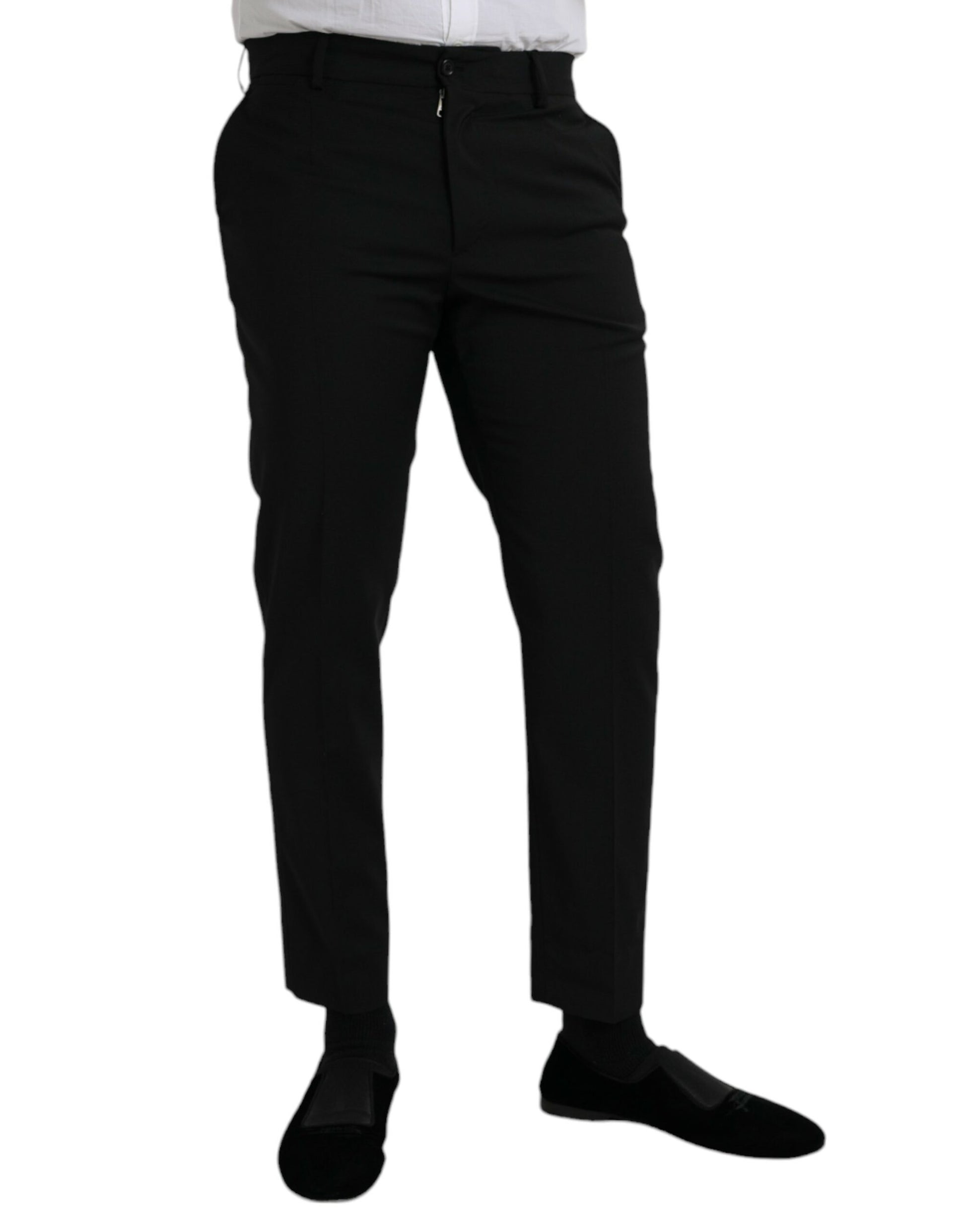 A pair of black wool slim-fit dress pants from Dolce & Gabbana
