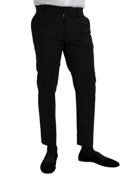 A pair of black wool slim-fit dress pants from Dolce & Gabbana