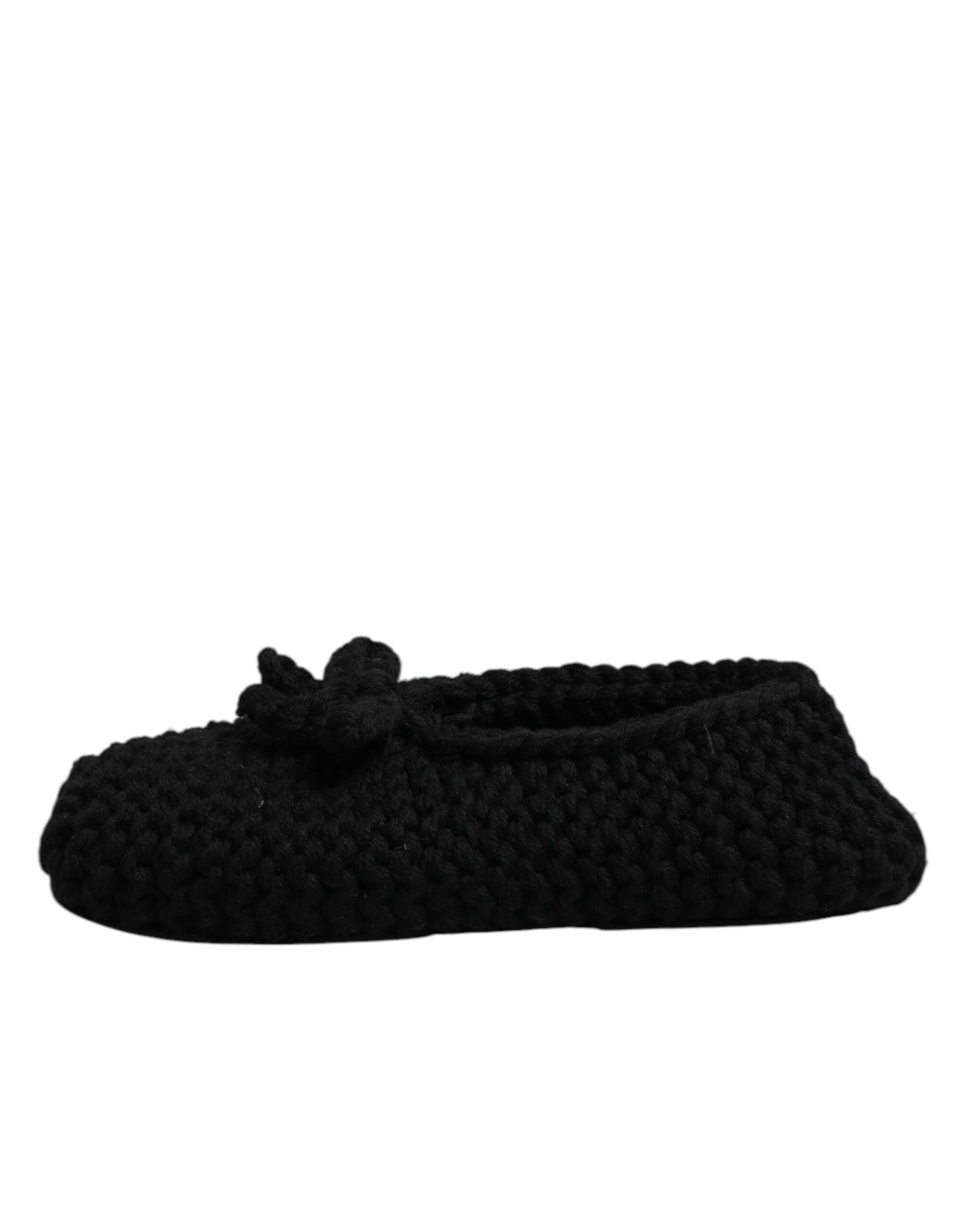Black crocheted slipper with bow