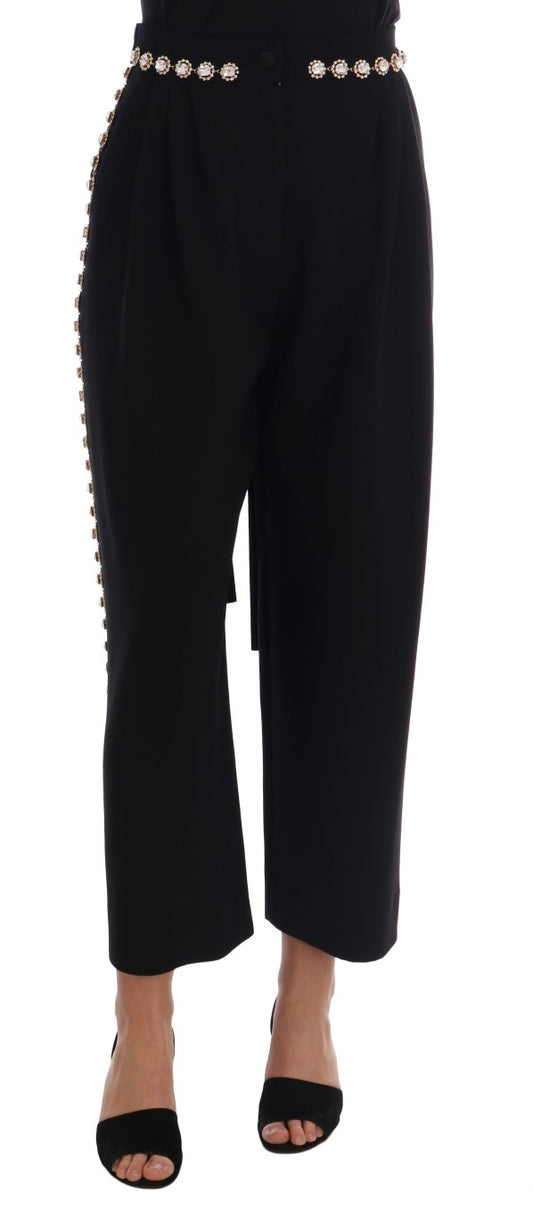 Black pants with slit on side and embellished waistband