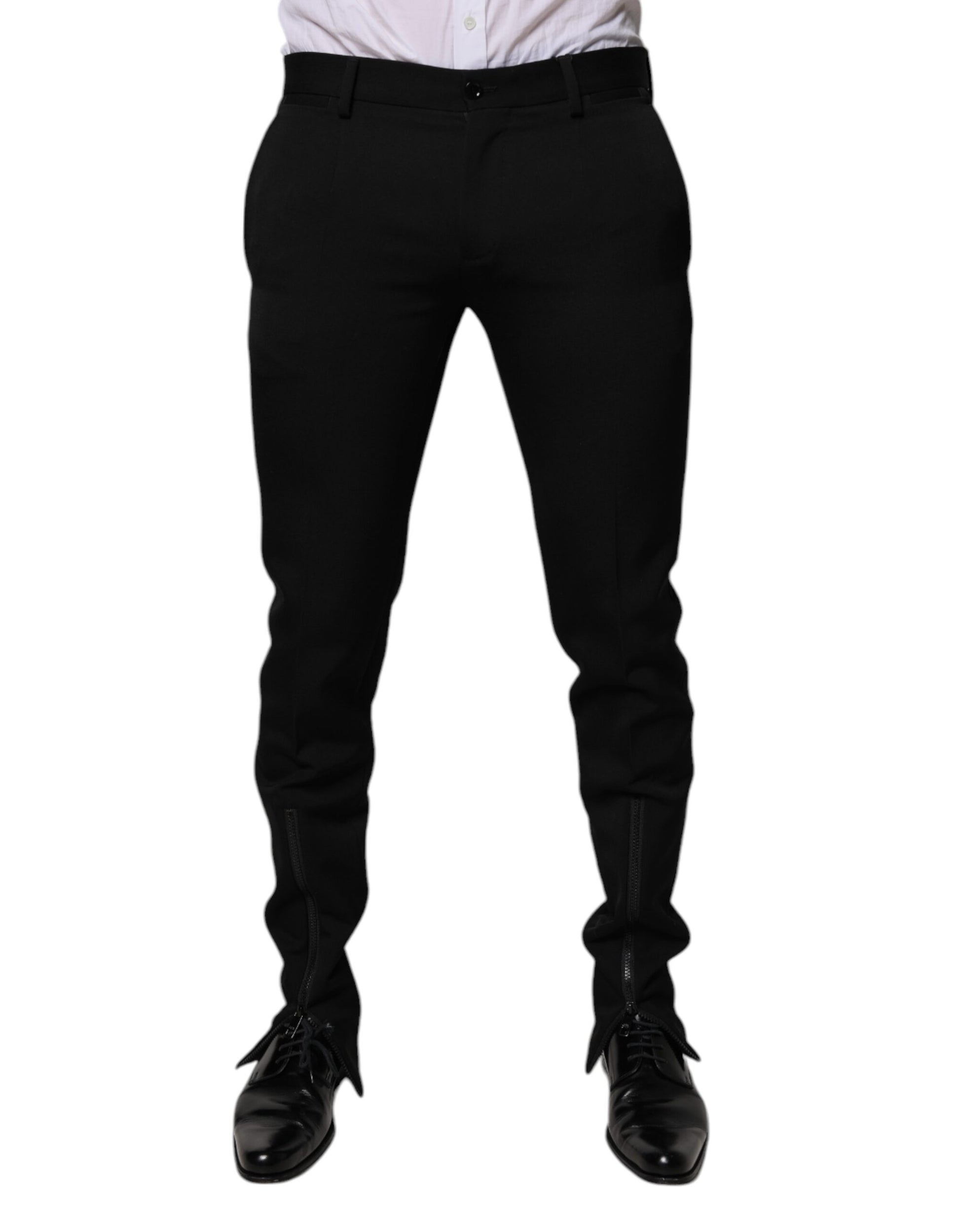A pair of black wool tapered formal dress pants by Dolce & Gabbana