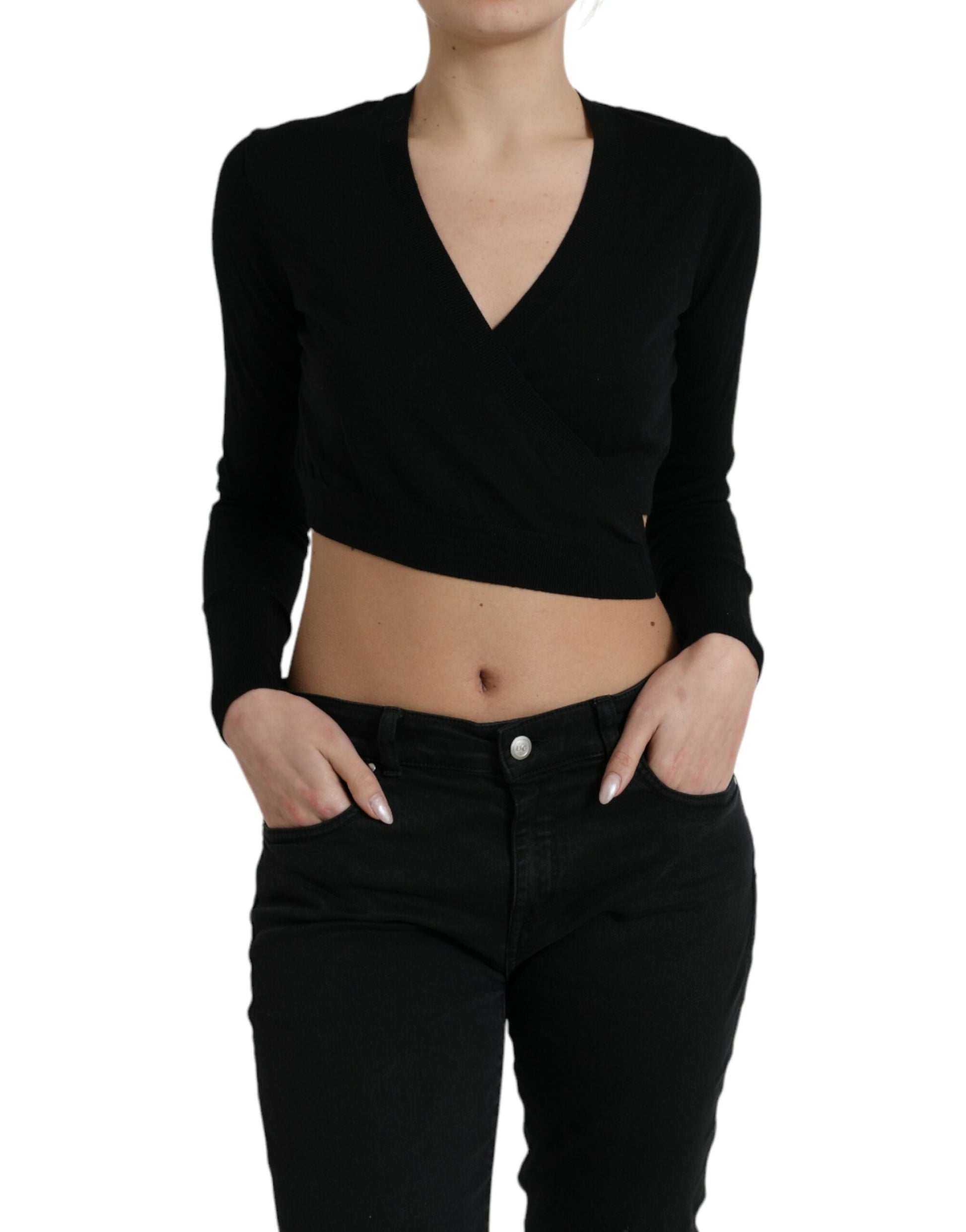Woman wearing black top and jeans