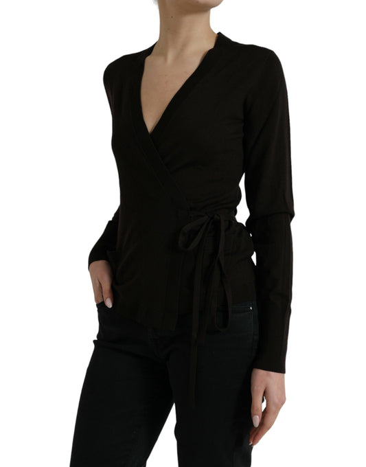 Black long sleeve top with tie at waist