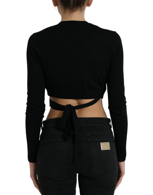 Black long sleeve top with back tie detail
