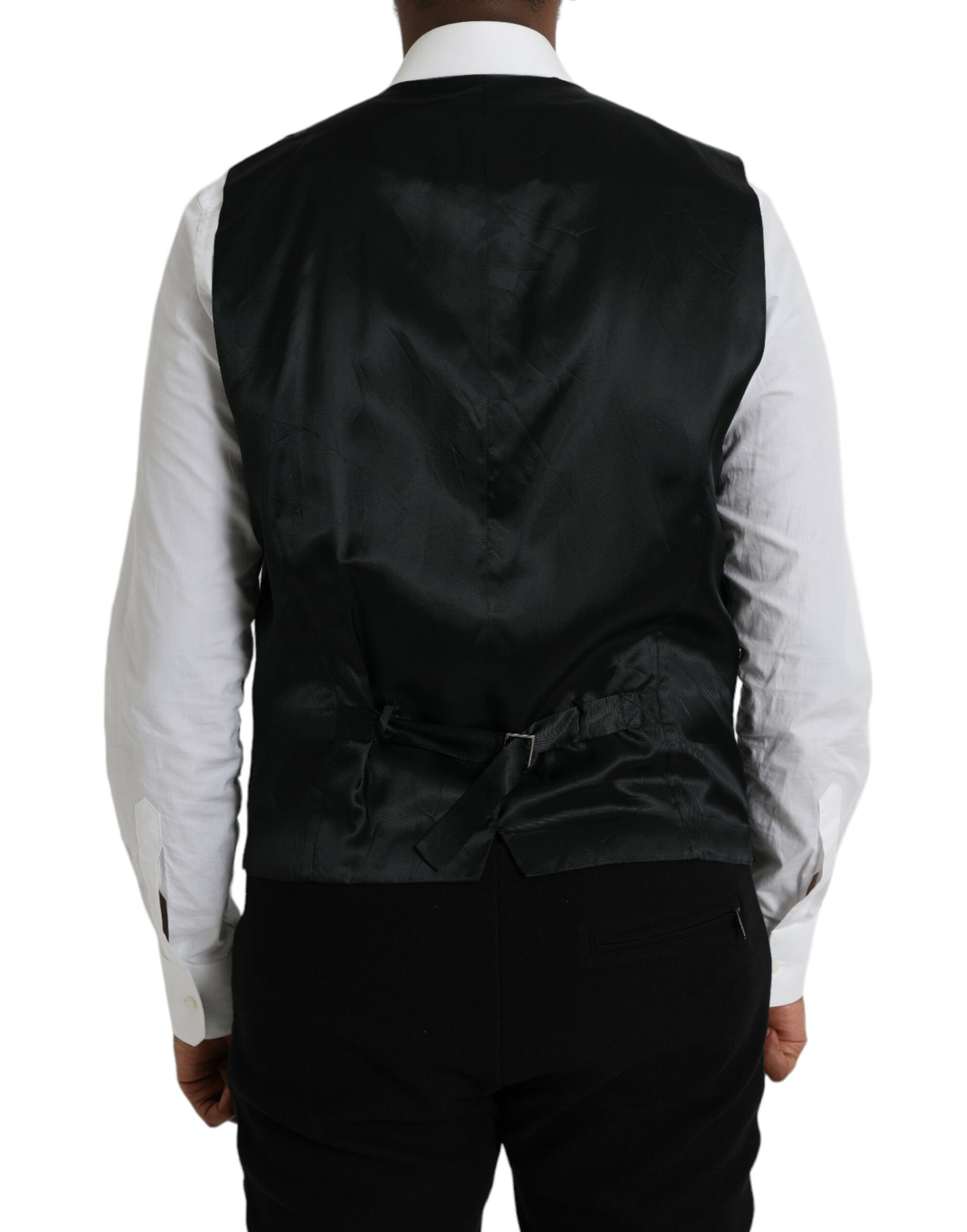 A black wool vest with a satin lapel and matching trousers