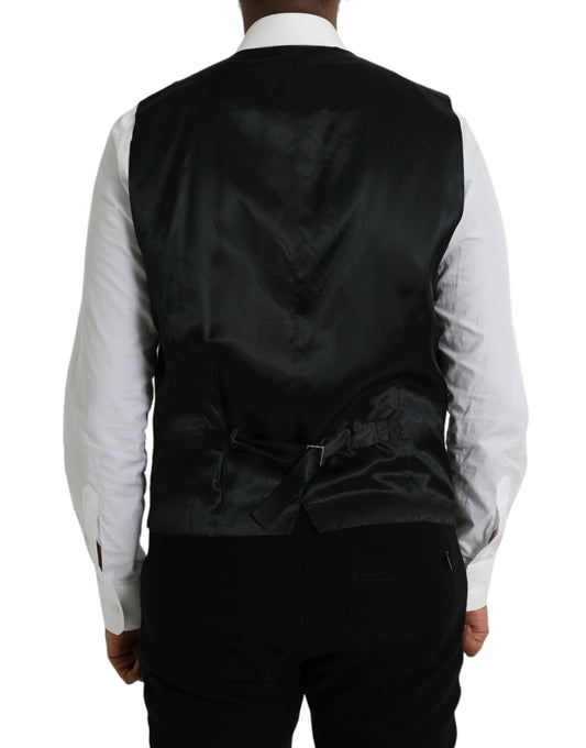A black wool vest with a satin lapel and matching trousers