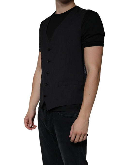 A black wool vest from Dolce & Gabbana, part of a formal dress suit