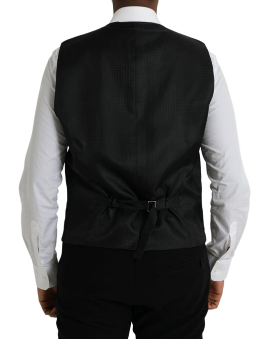 A black wool waistcoat with a satin lapel