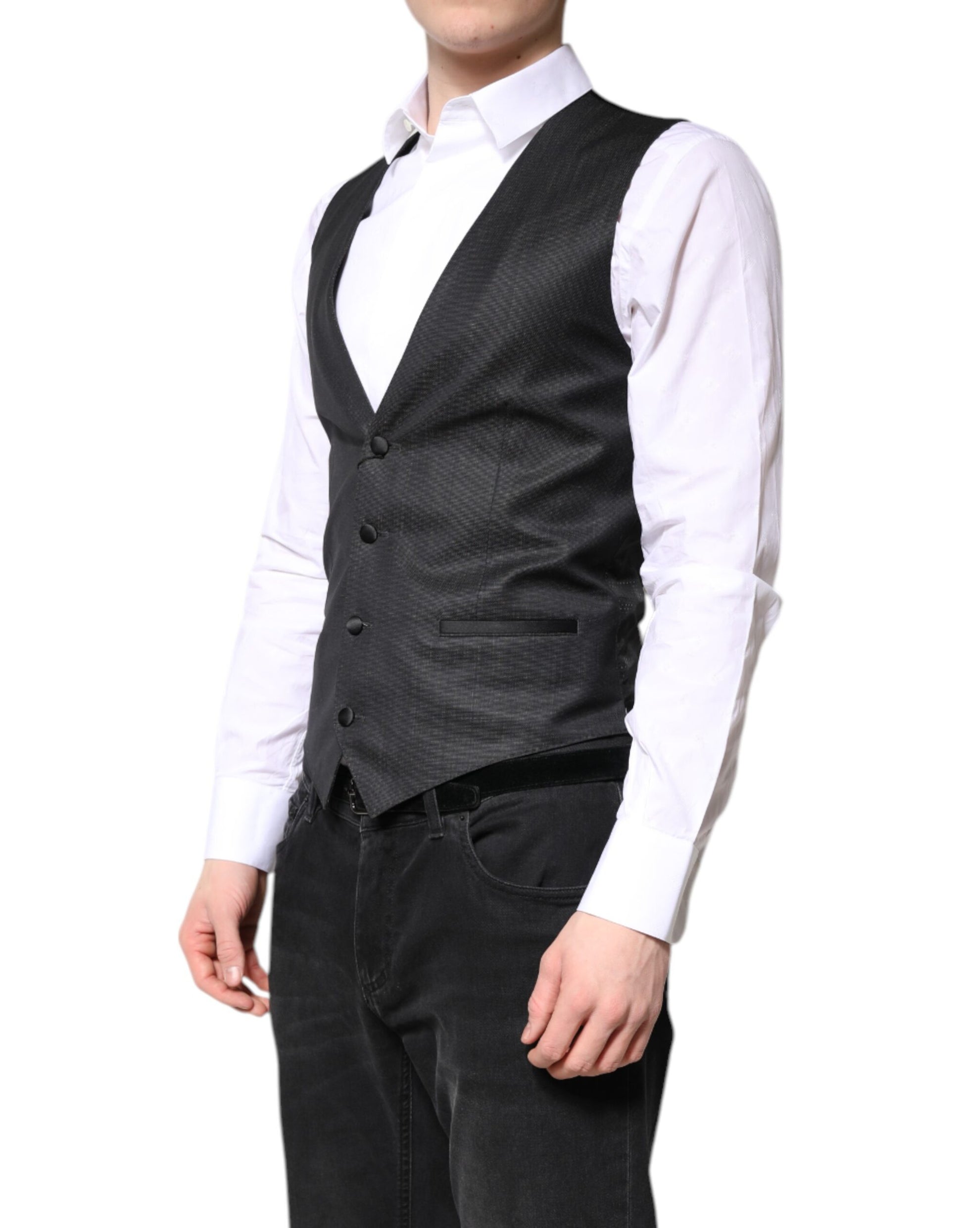 A black wool vest from Dolce & Gabbana, part of a formal dress suit