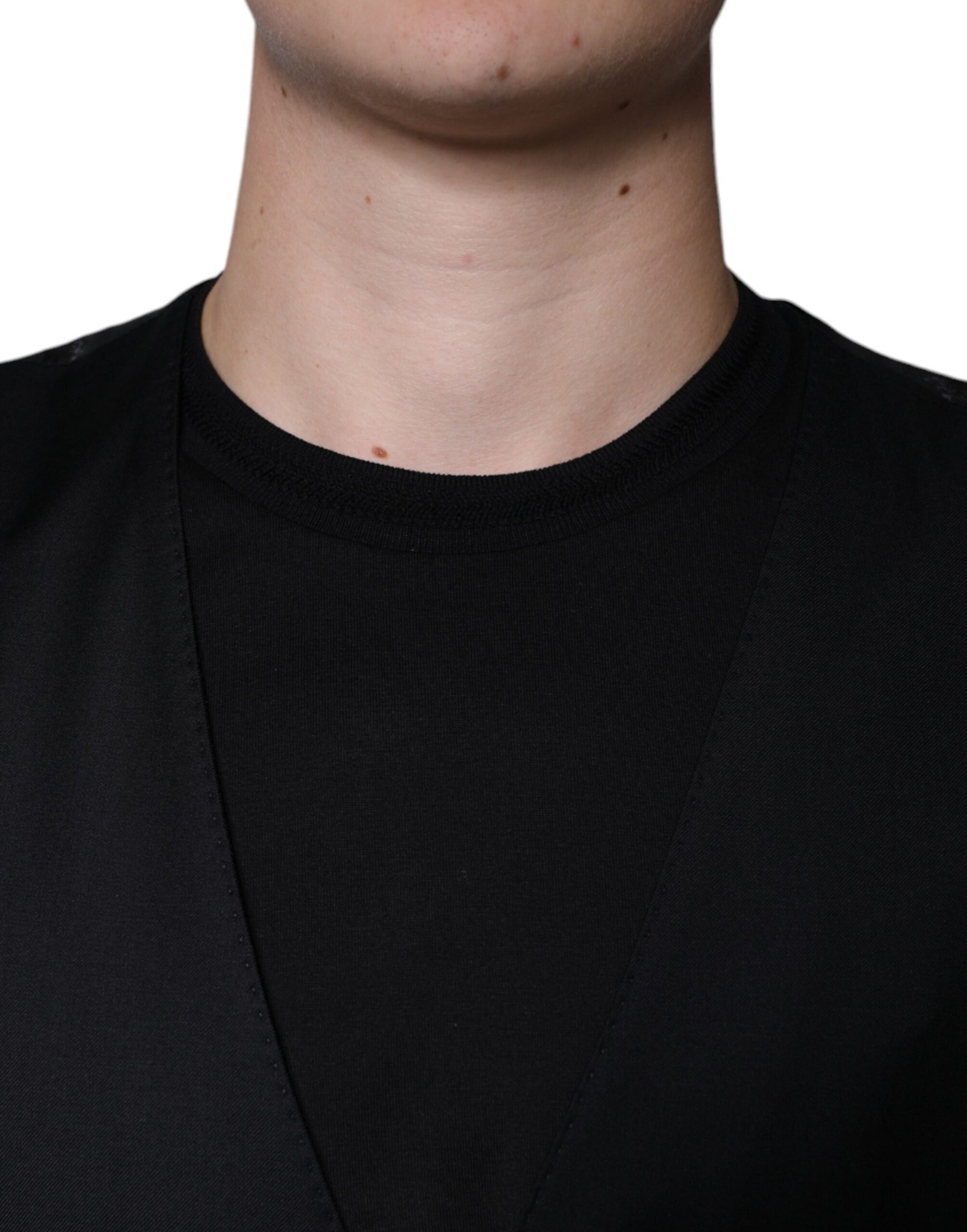 A black wool waistcoat with a V-neck