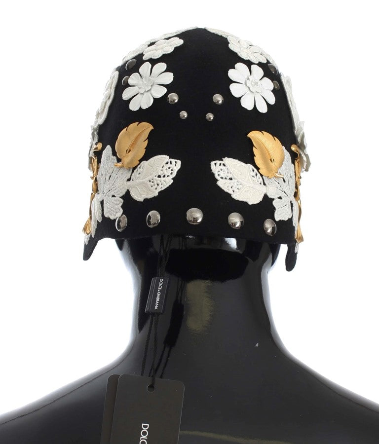 Headpiece with floral pattern on black background