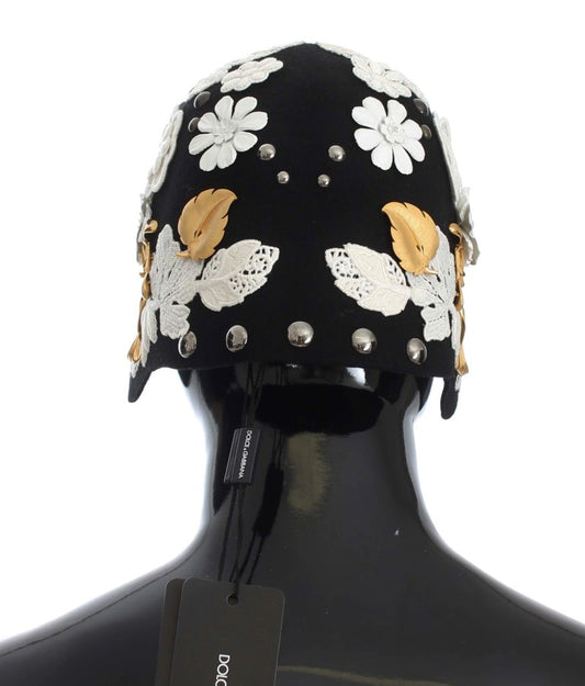 Headpiece with floral pattern on black background