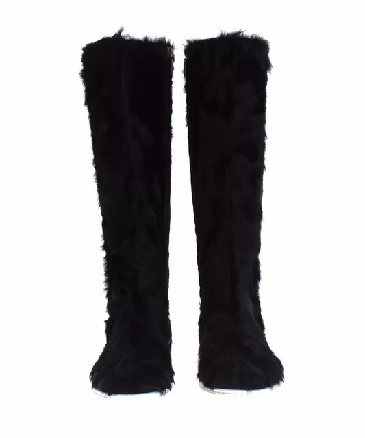 Pair of black furry boots