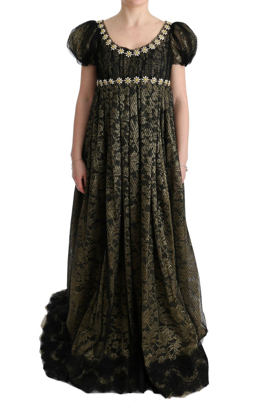 Long black dress with gold pattern