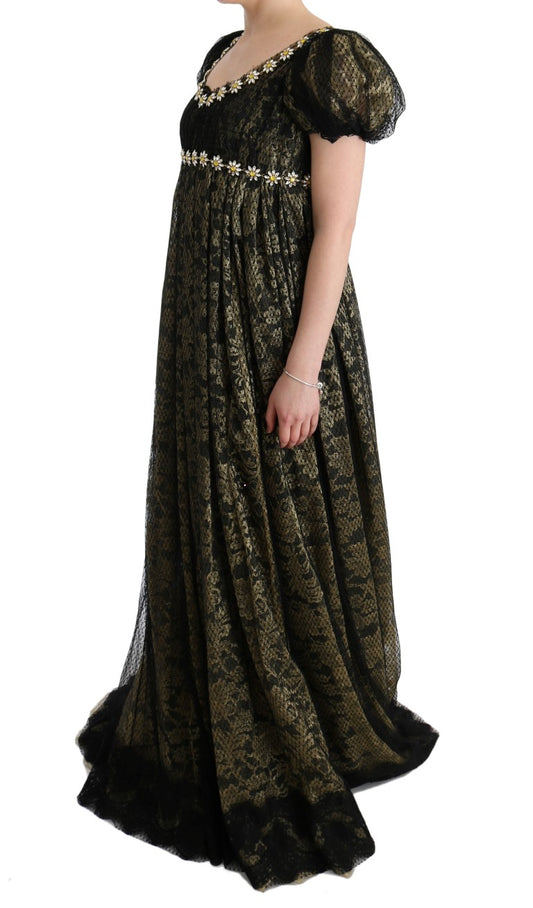 Long black dress with gold patterned design