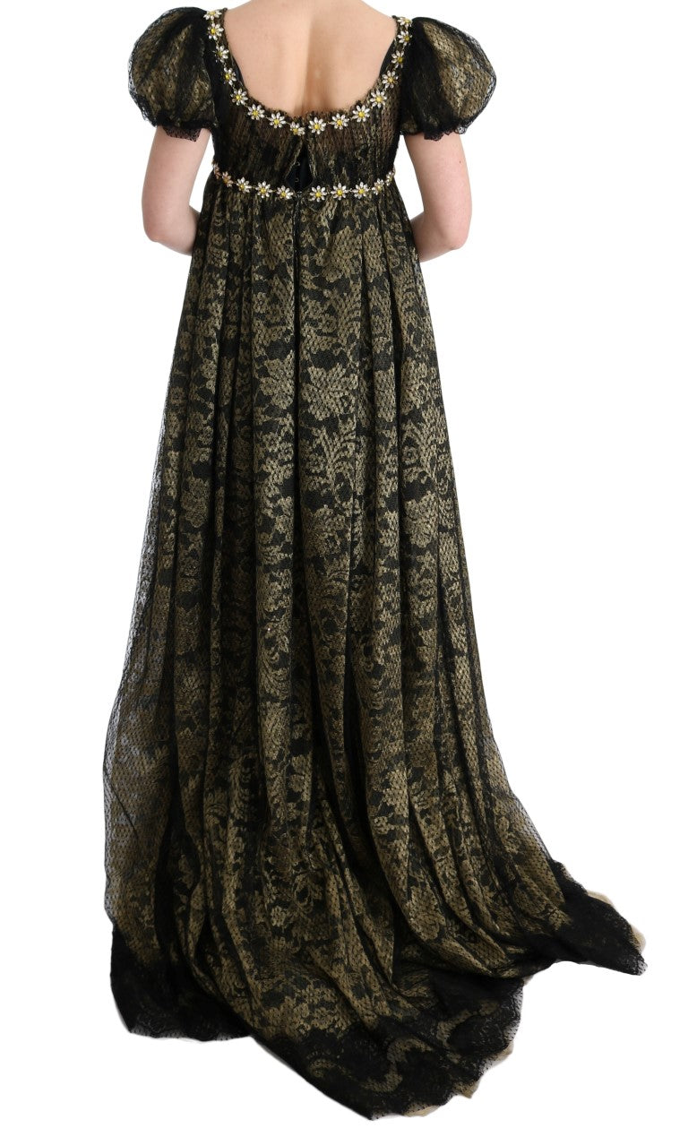 Long black dress with intricate patterns