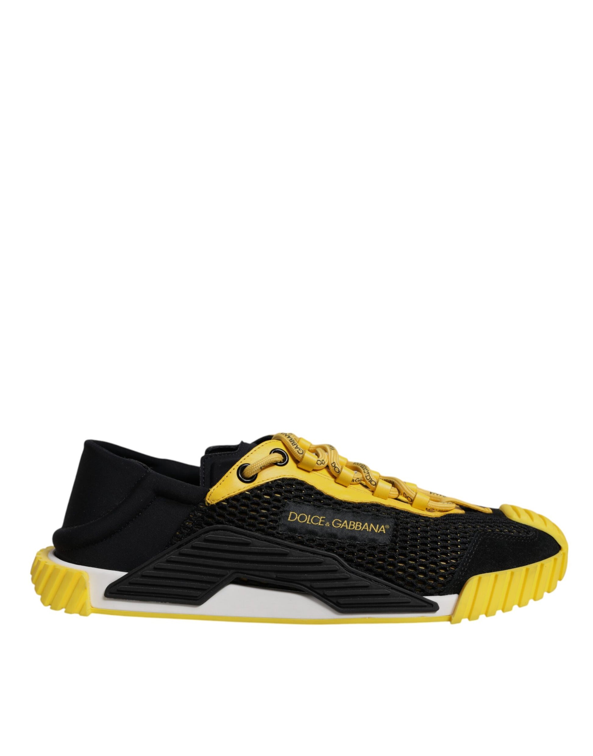 Black and yellow sneakers with white soles