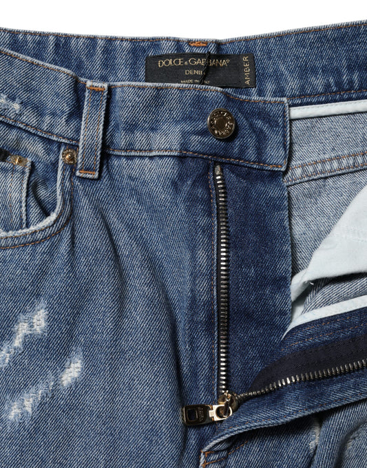 Blue denim jeans with zippered side pocket