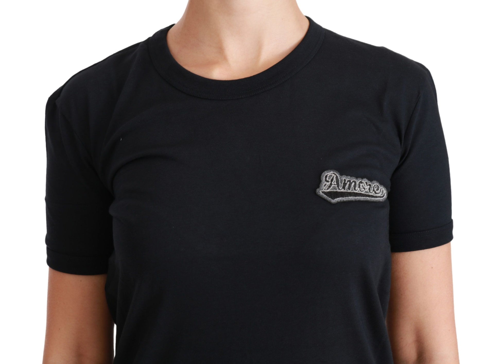Black short sleeve t-shirt with embroidered logo on left chest