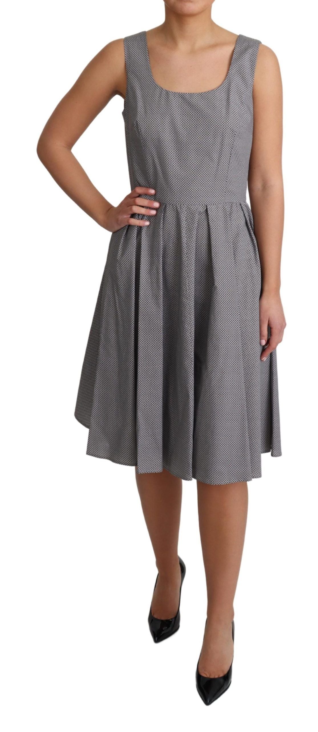 A-line dress with geometric pattern in blue and beige, cotton fabric, by Dolce & Gabbana