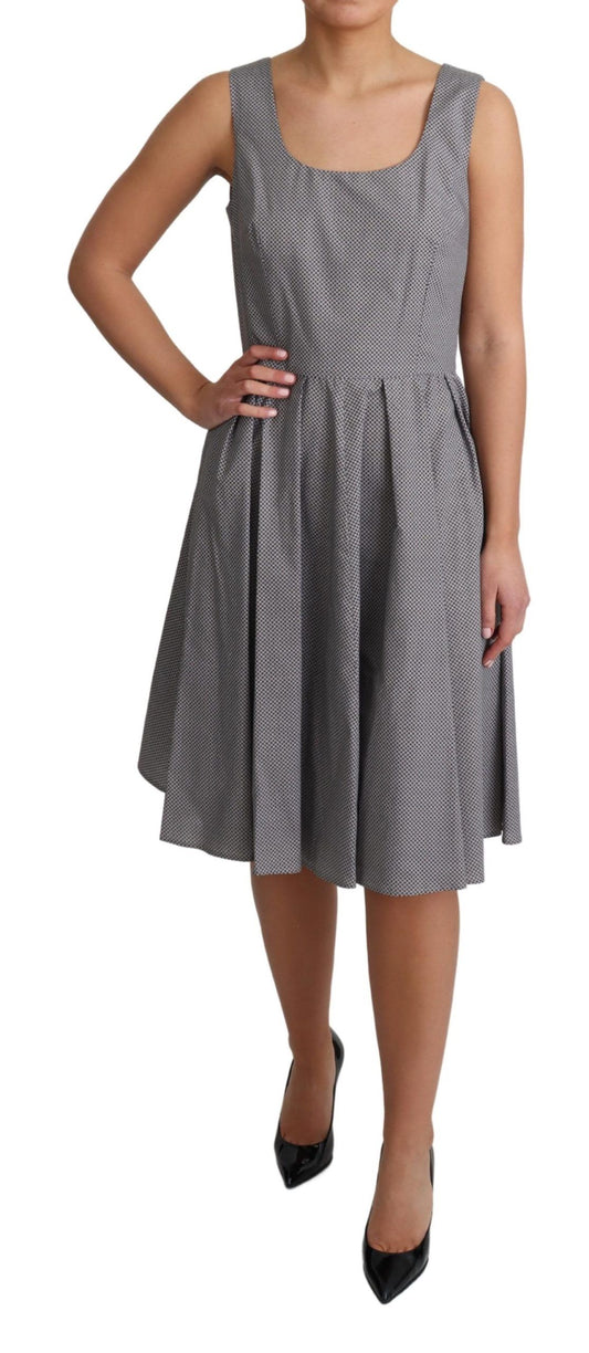 A-line dress with geometric pattern in blue and beige, cotton fabric, by Dolce & Gabbana