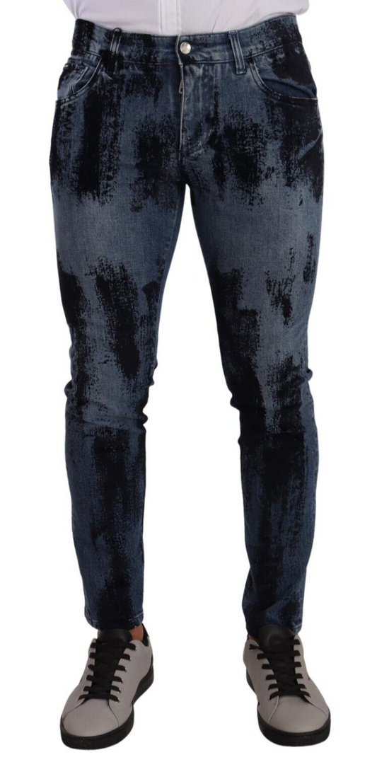 Pair of blue jeans with distressed design