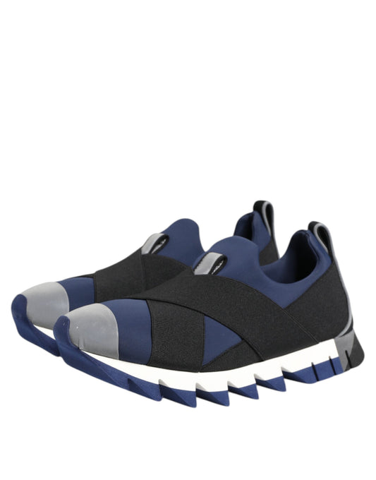 Blue black slip on low top men's shoes with white sole and laces