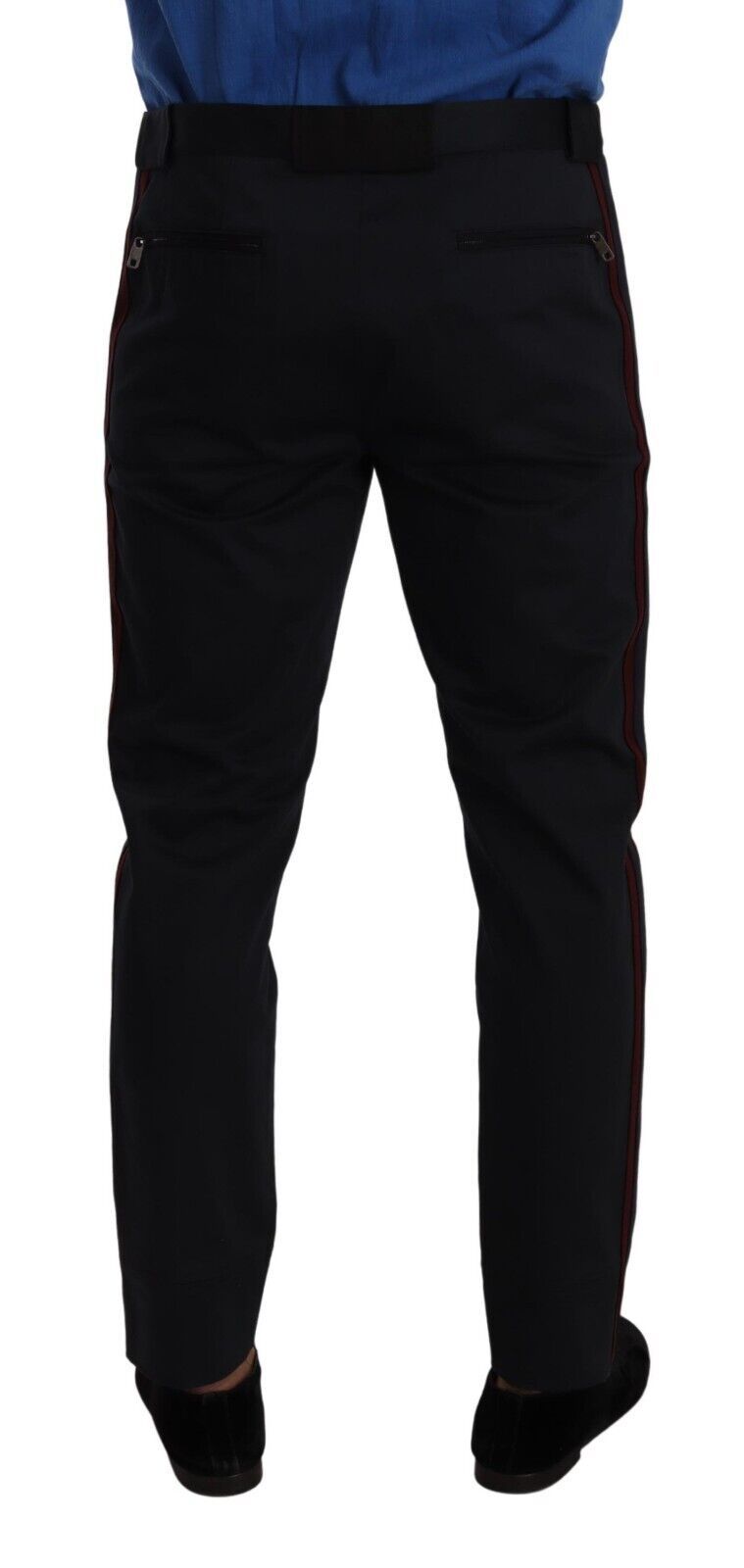Pair of black pants with red stripe on side