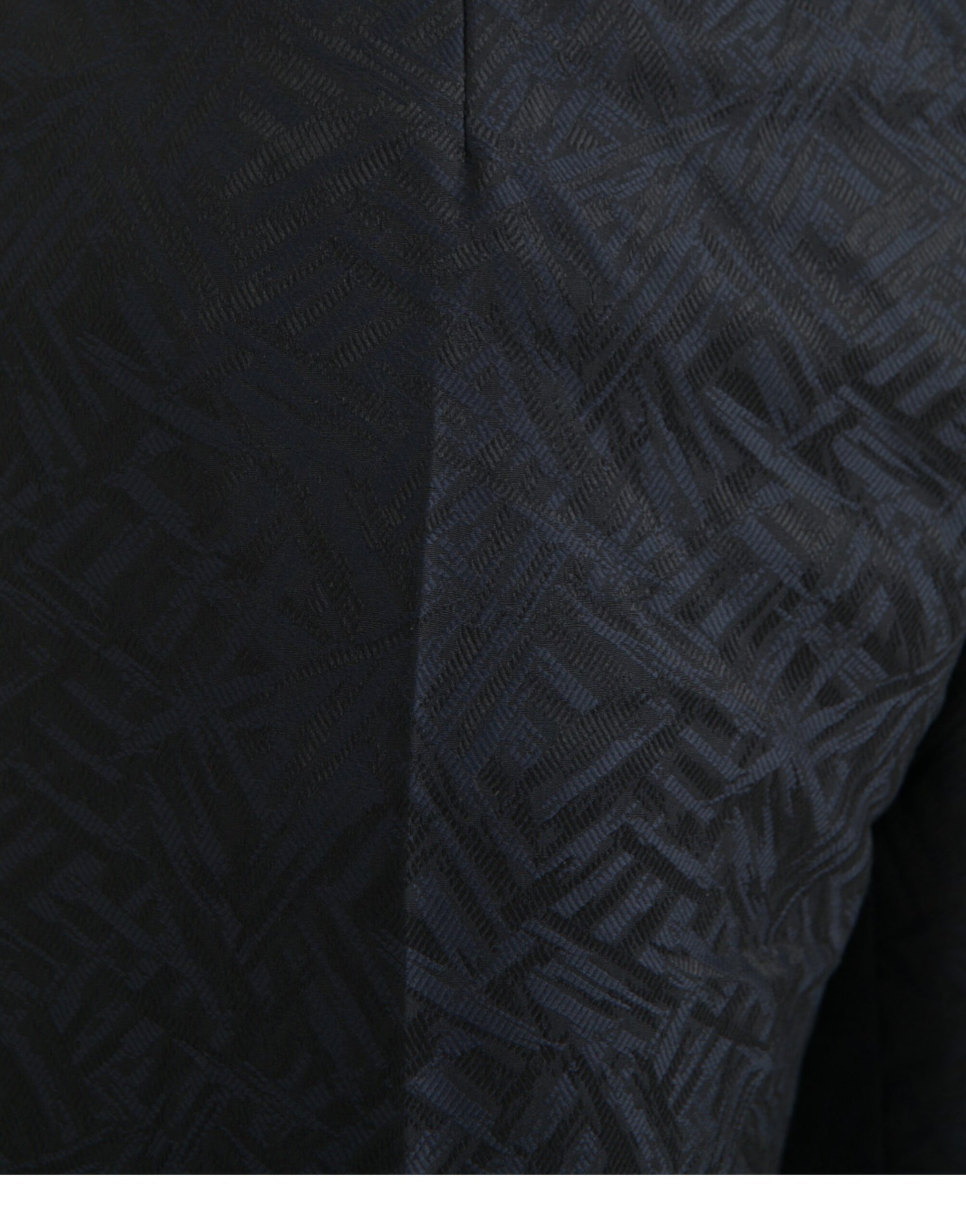 A pair of men's dress pants with a blue brocade wool fabric