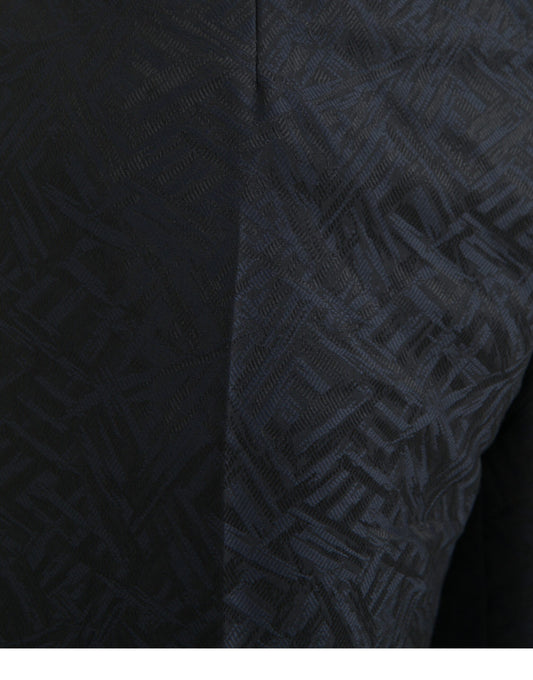 A pair of men's dress pants with a blue brocade wool fabric
