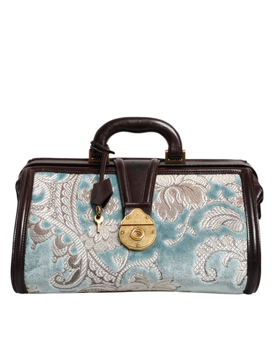 Blue floral patterned briefcase with gold accents