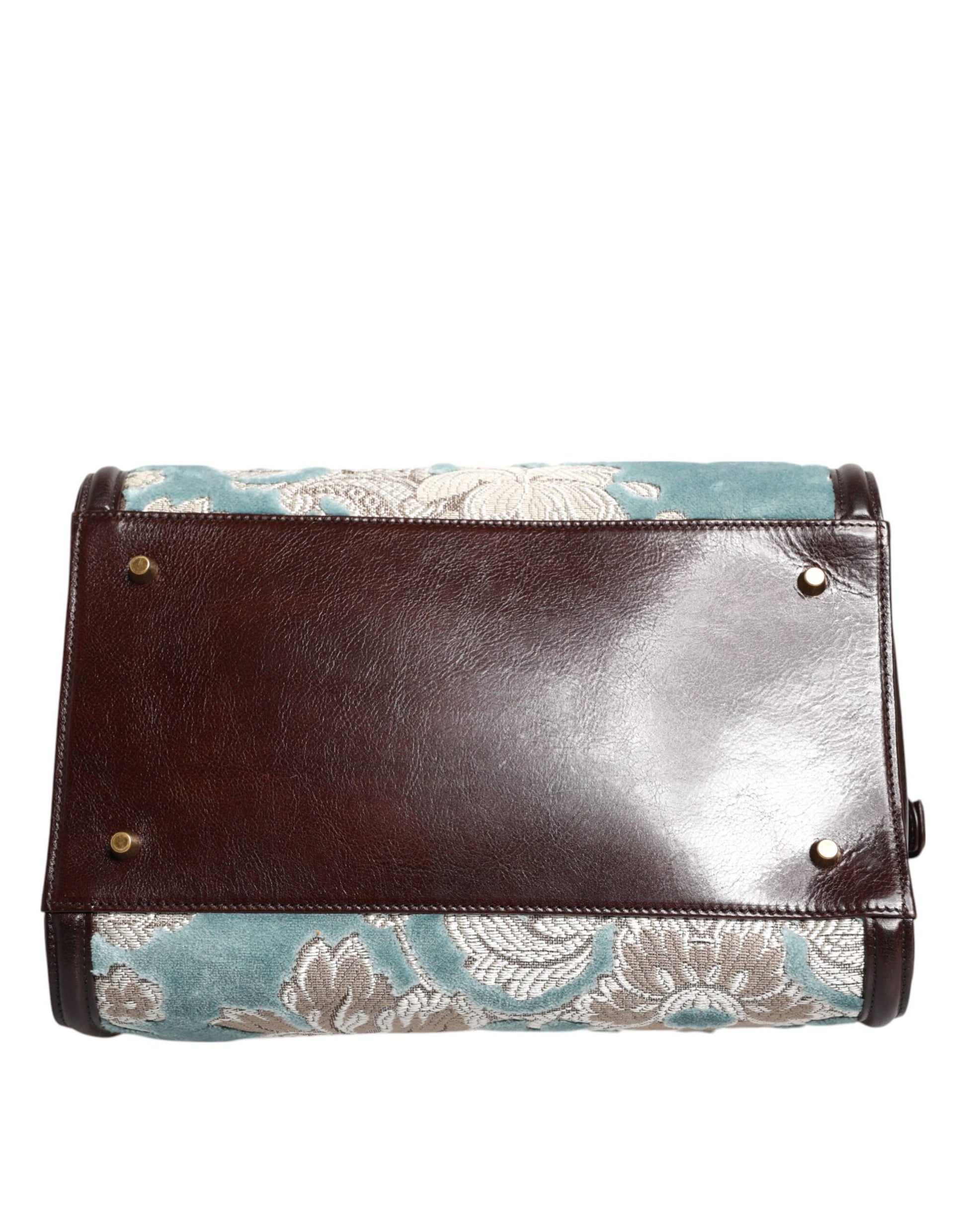 Brown leather wallet with blue patterned interior