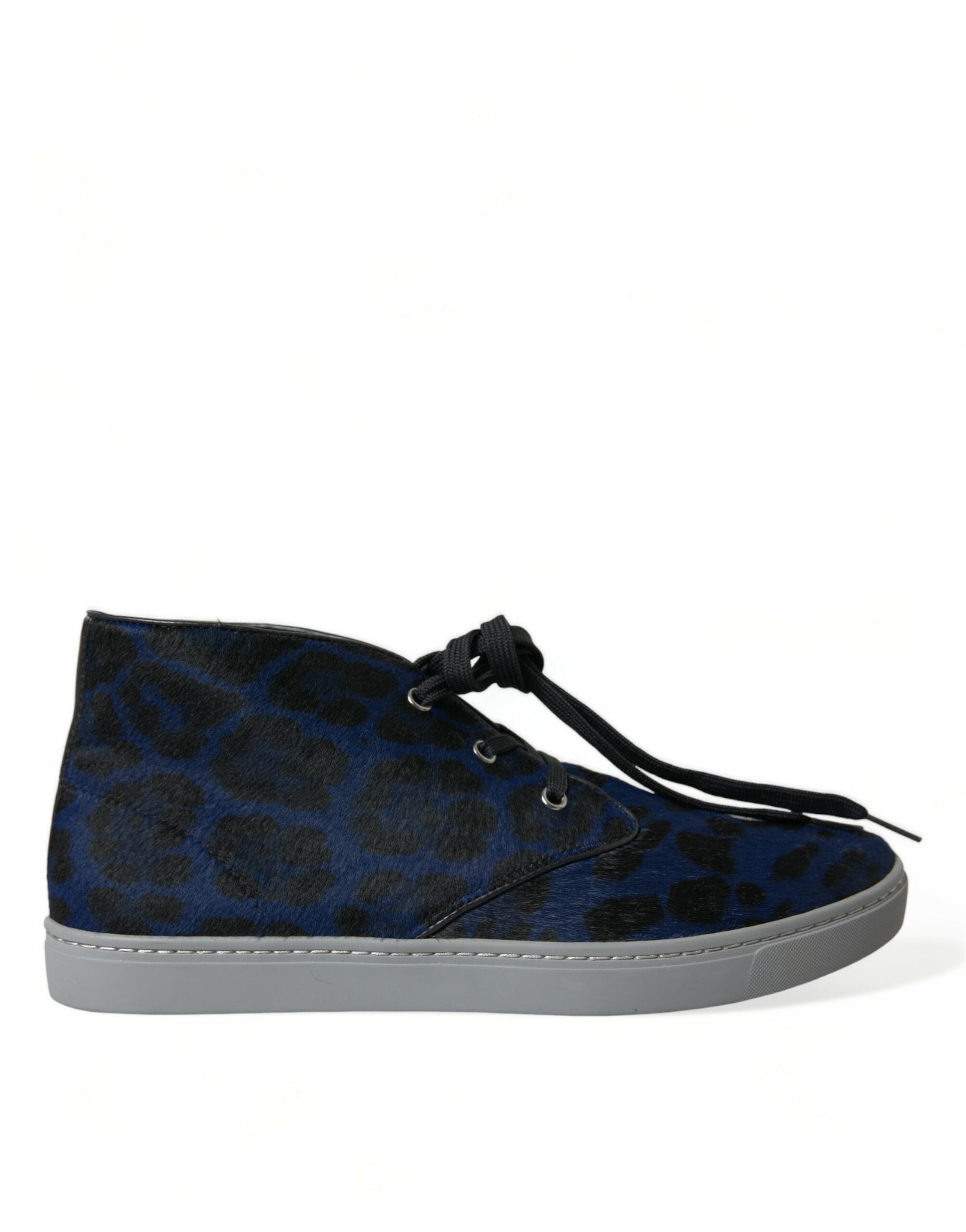 Blue and black leopard print sneaker with white sole