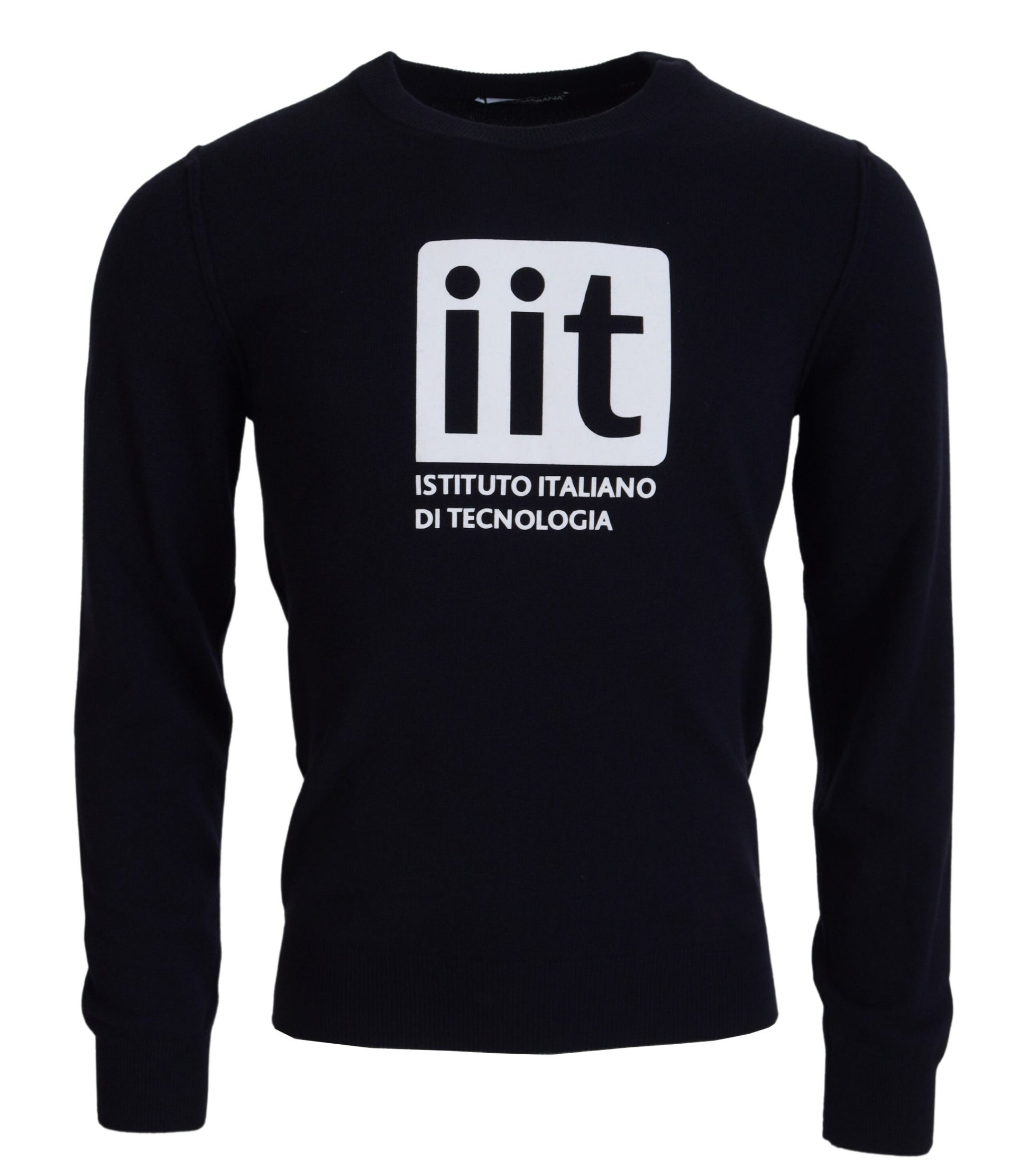 Black sweater with white letters on front