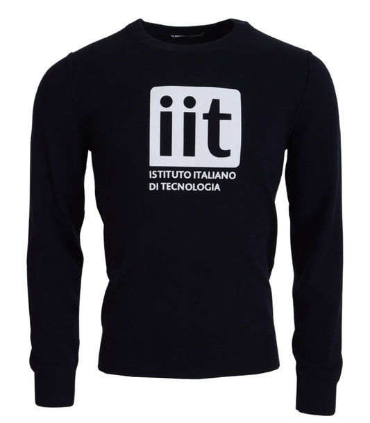Black sweater with white letters on front