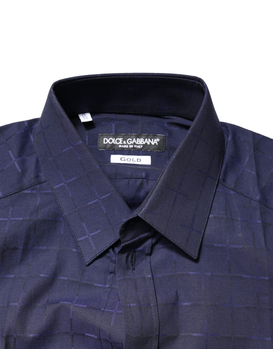 A blue check tartan dress shirt by Dolce & Gabbana with a gold label