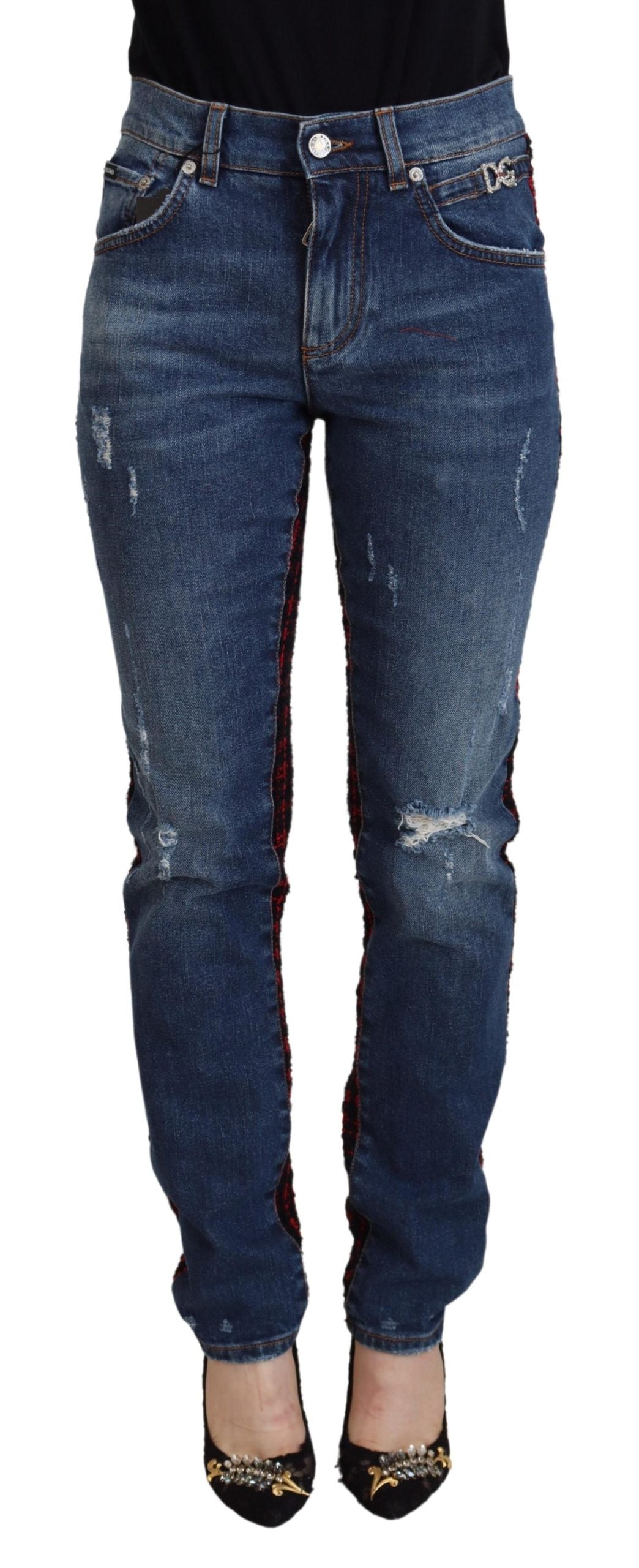 Pair of blue denim jeans on a mannequin