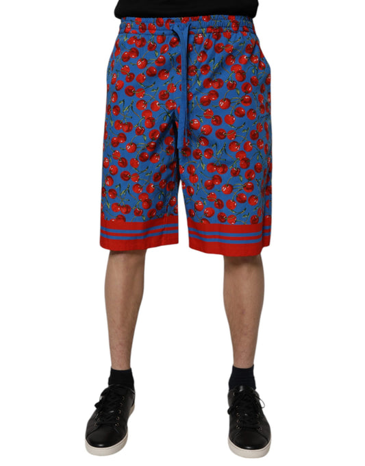 Red and blue cherry print men's bermuda shorts