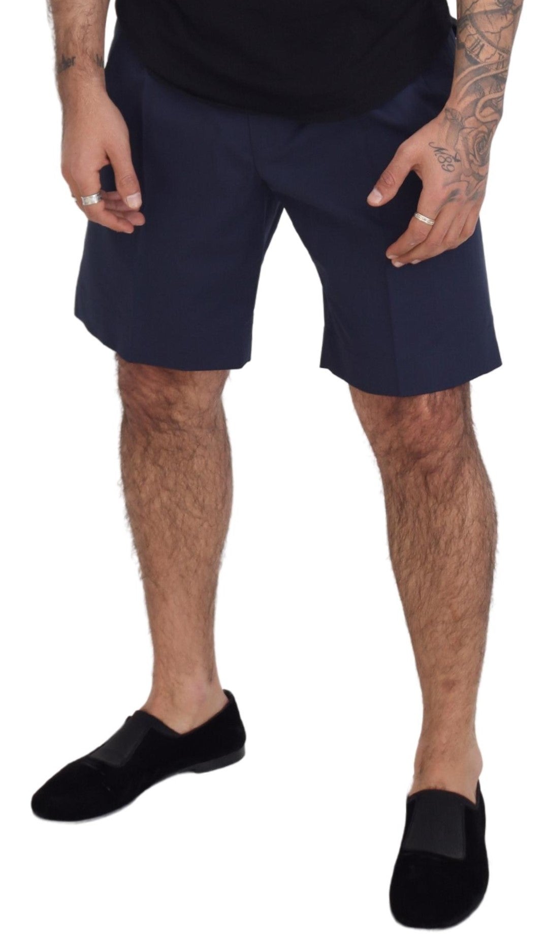 A pair of blue chinos with a stretchy cotton fabric, designed by Dolce & Gabbana. They are casual shorts that
