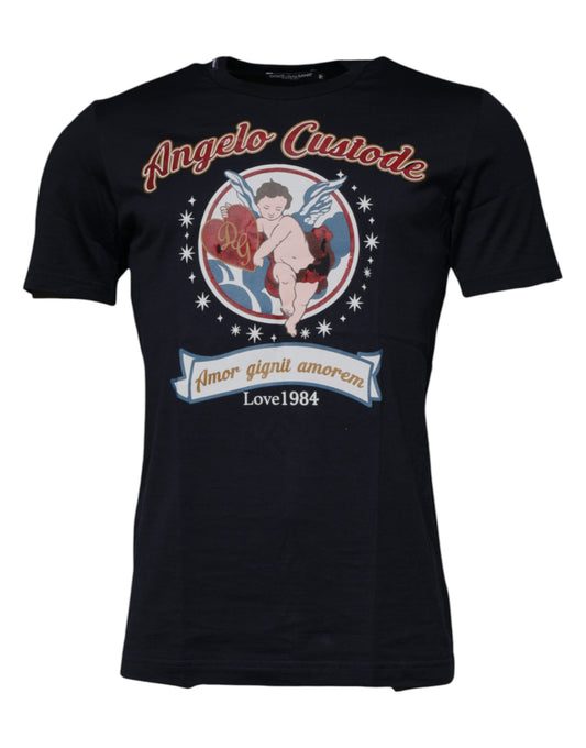 Black t-shirt with graphic design featuring a baby angel