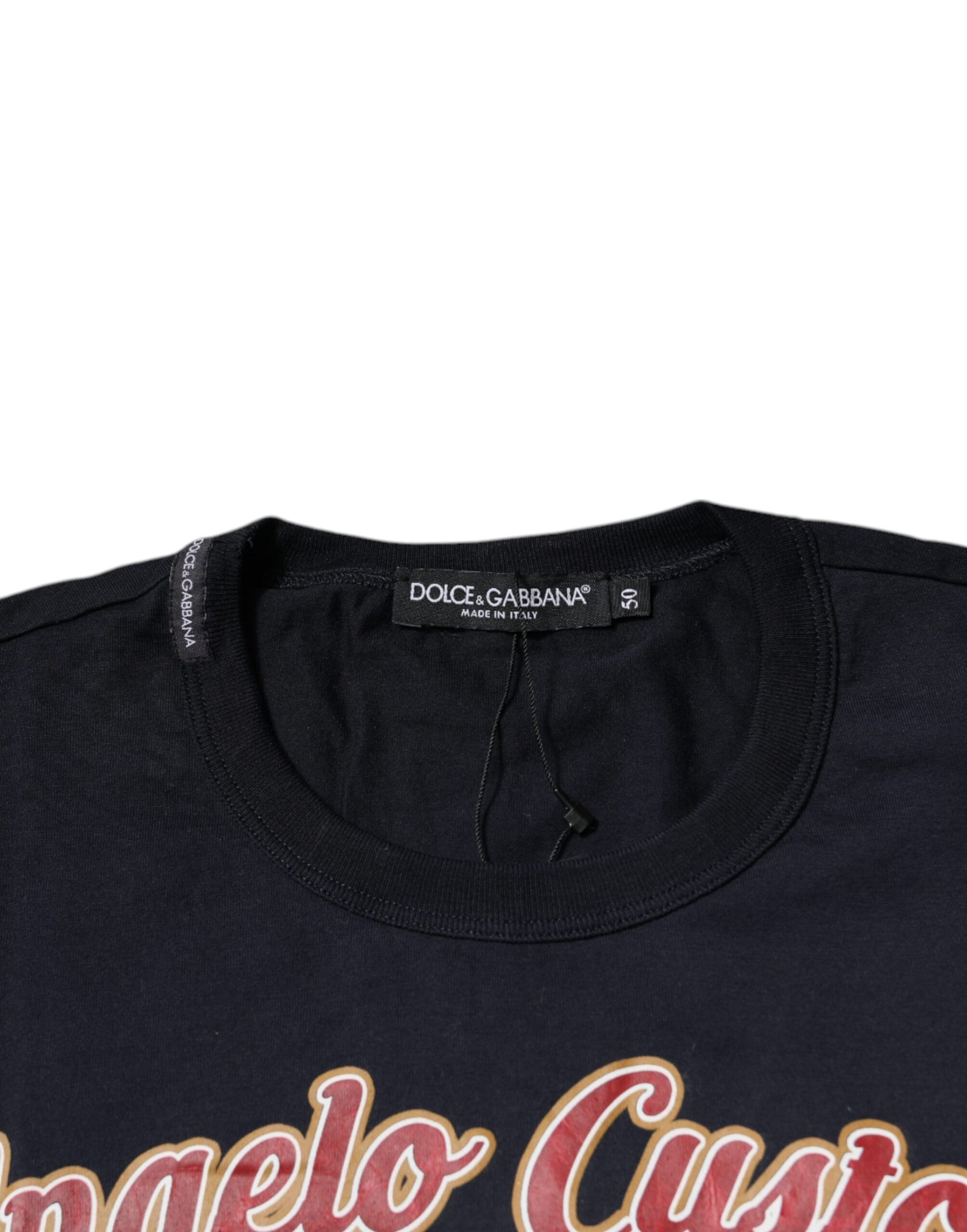 Black t-shirt with red lettering