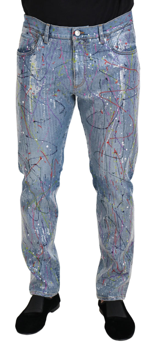 Pair of jeans with splattered paint design