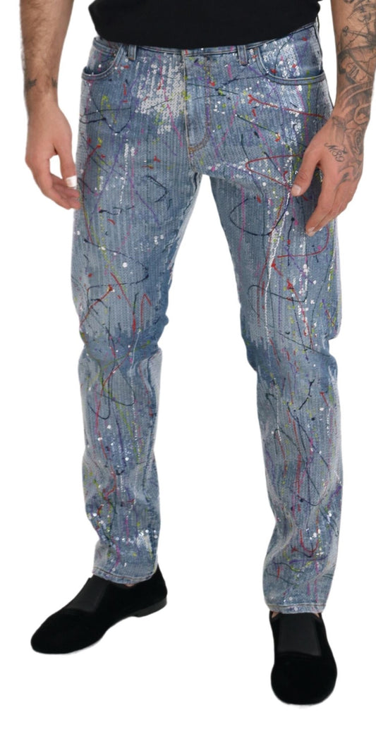 Man wearing glittery pants