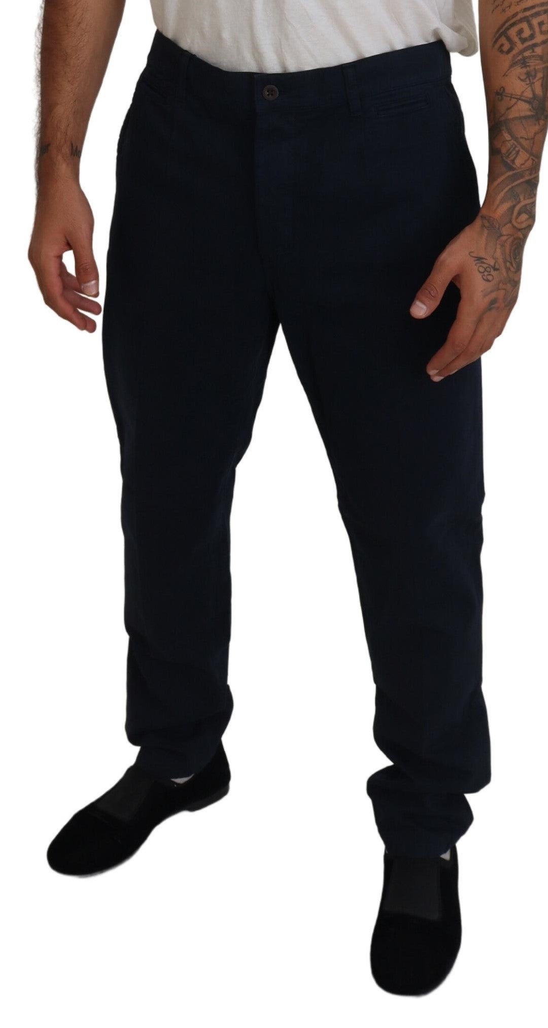 A pair of blue cotton dress pants from Dolce & Gabbana, designed for formal men's wear