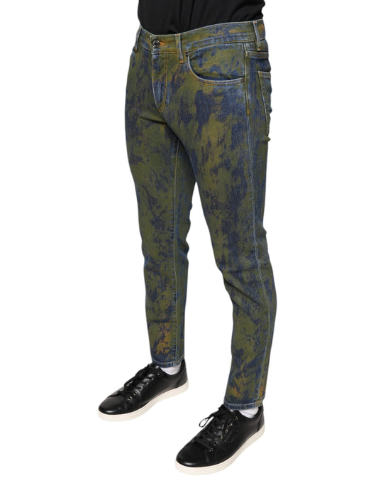 Pair of blue jeans with a distressed design