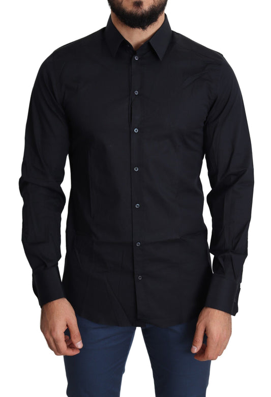 The man is wearing a black shirt
