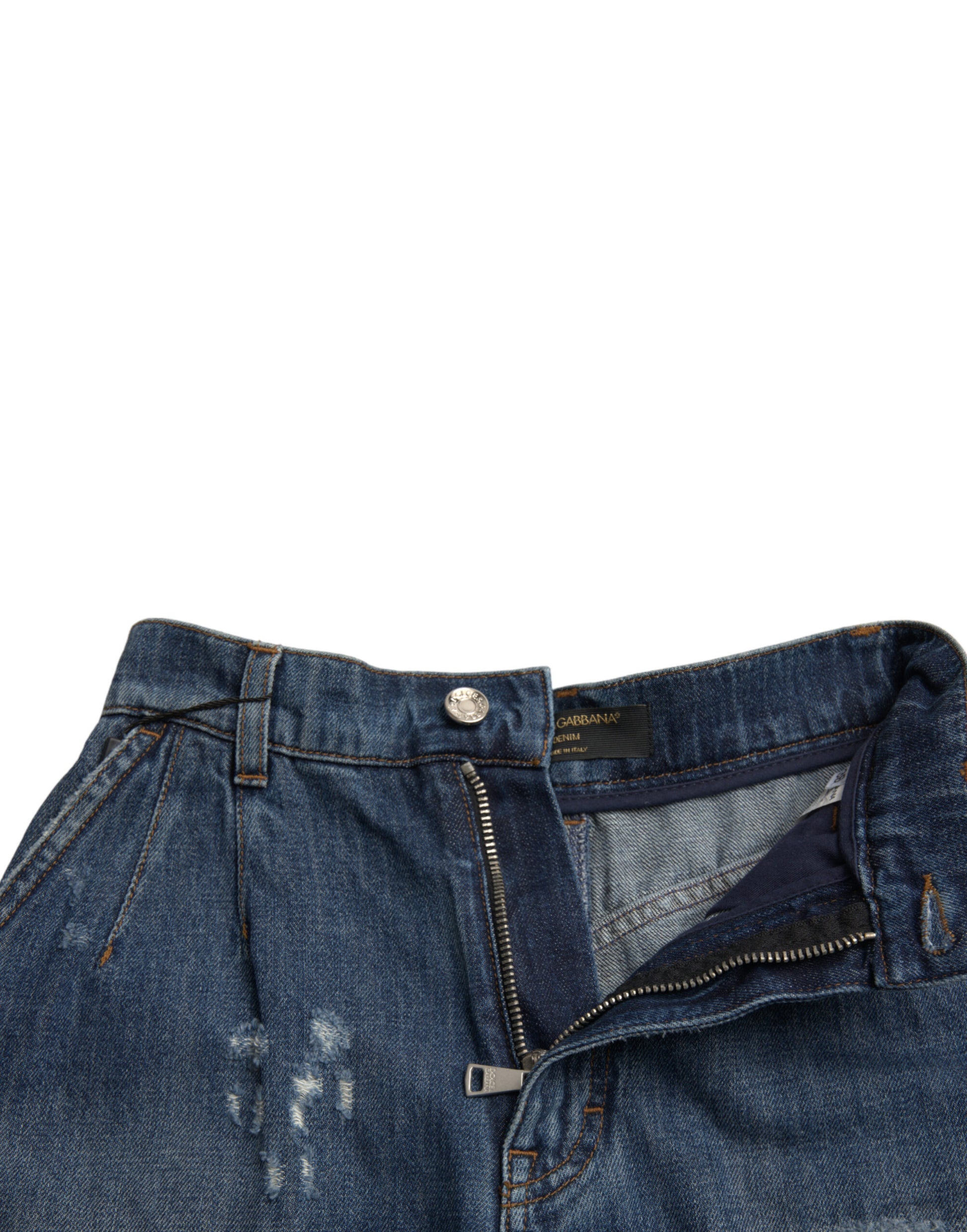 Pair of blue jeans with zipper down front